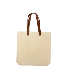 Bolsa promocional de Compras con logo con asas de cuero, en tela Canvas Algodón laminado natural de 10oz. (280 g/m2). Contiene doble manilla de Cuero natural, 8 remaches color bronce envejecuido y cierre interior imantado.