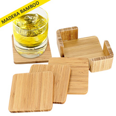 Posavaso de bamboo cuadrado con base en el mismo material con posibilidad de incorpotrar logo en sus caras y base